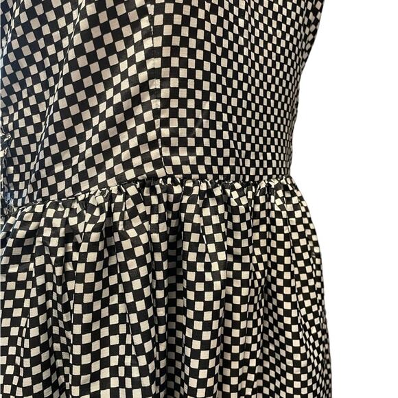 Handmade Babydoll Retro Midi DRESS Women M Black Checkered Stretch Elastic Waist - Picture 7 of 11
